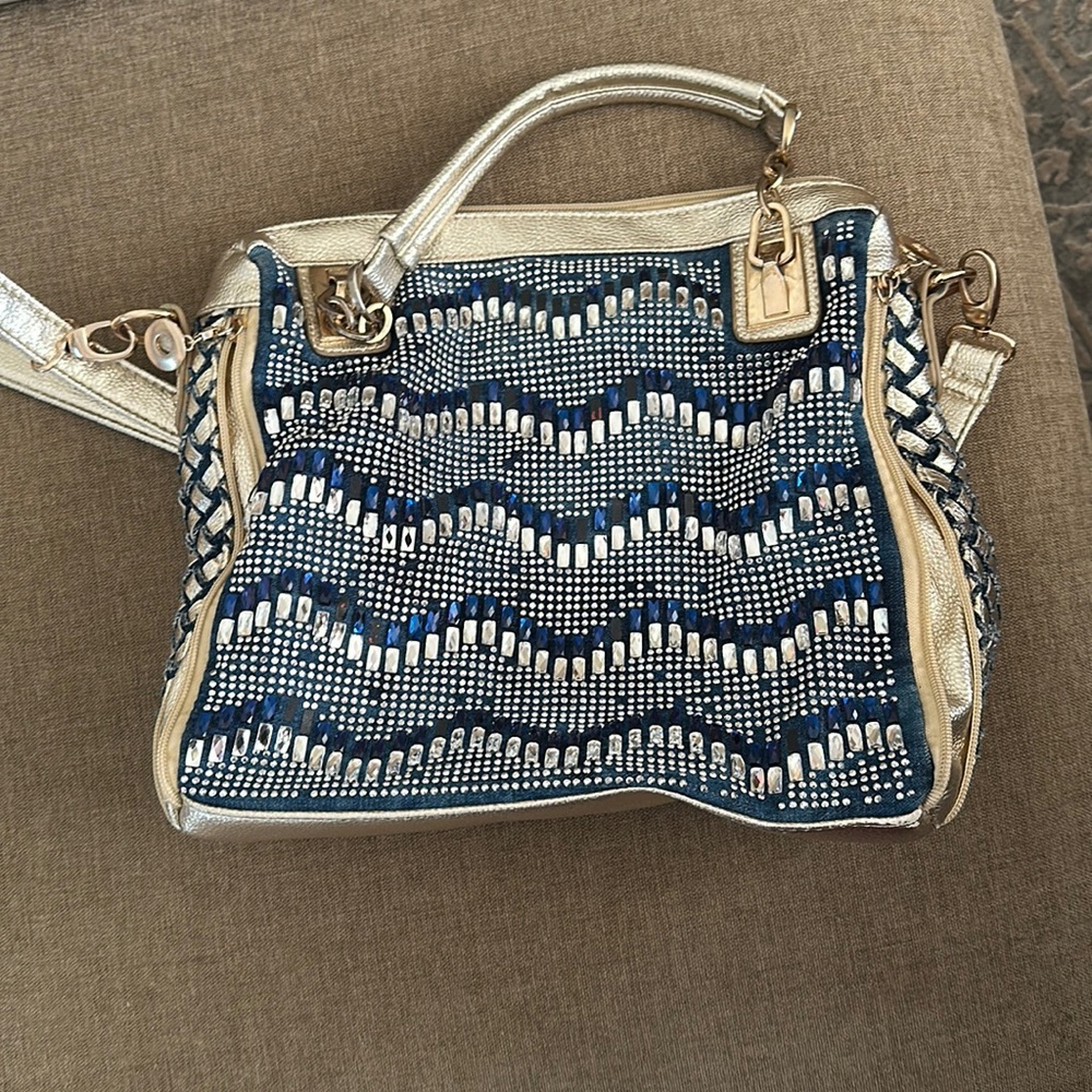Blue and silver shoulder bag